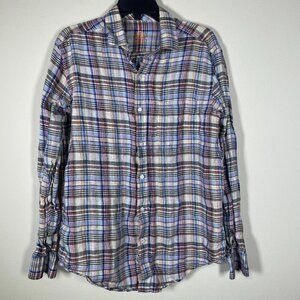 J Mclaughlin Men's Long Sleeve Plaid 100% Linen Button-up Shirt Medium!